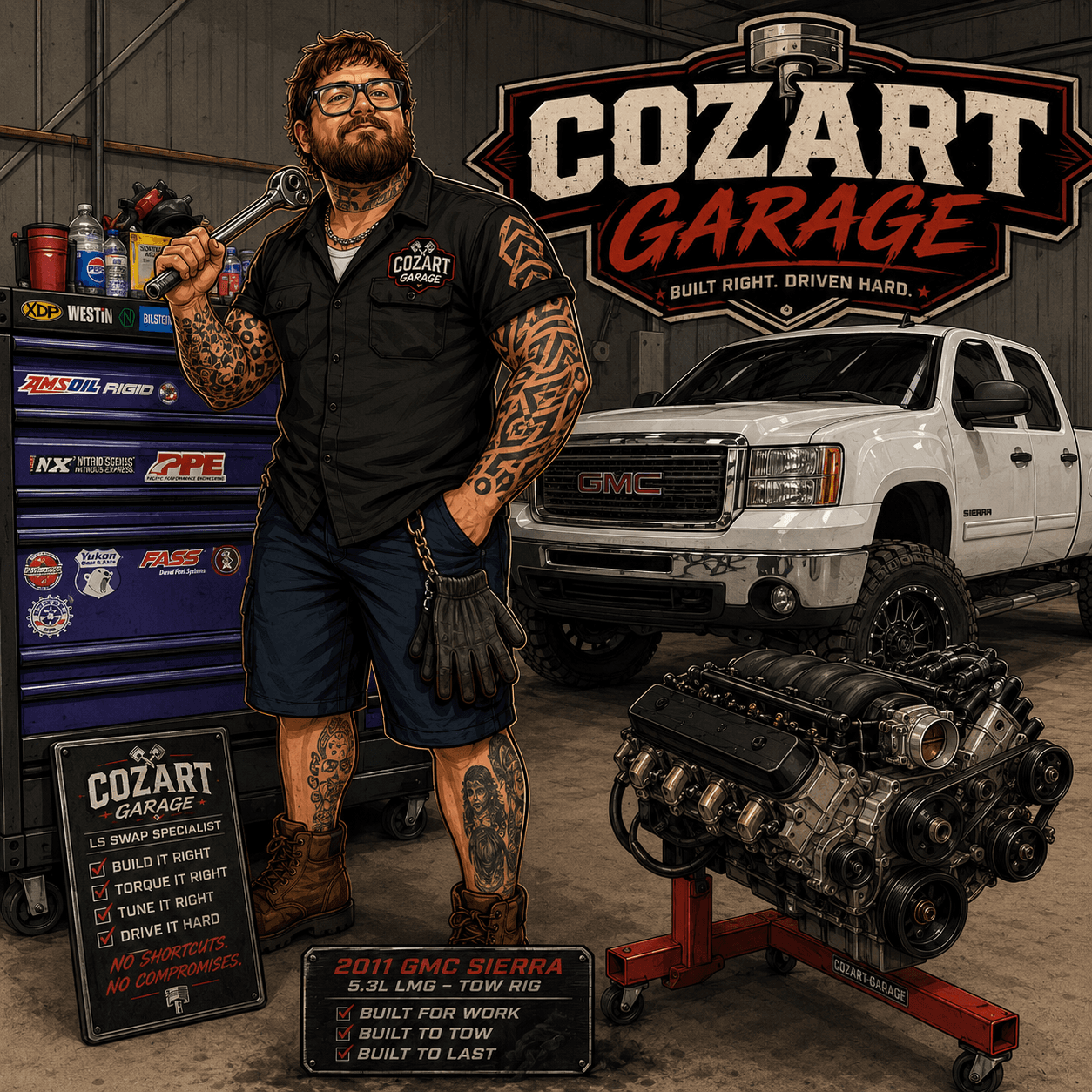 Cozart Garage logo lockup — Built Right. Driven Hard.