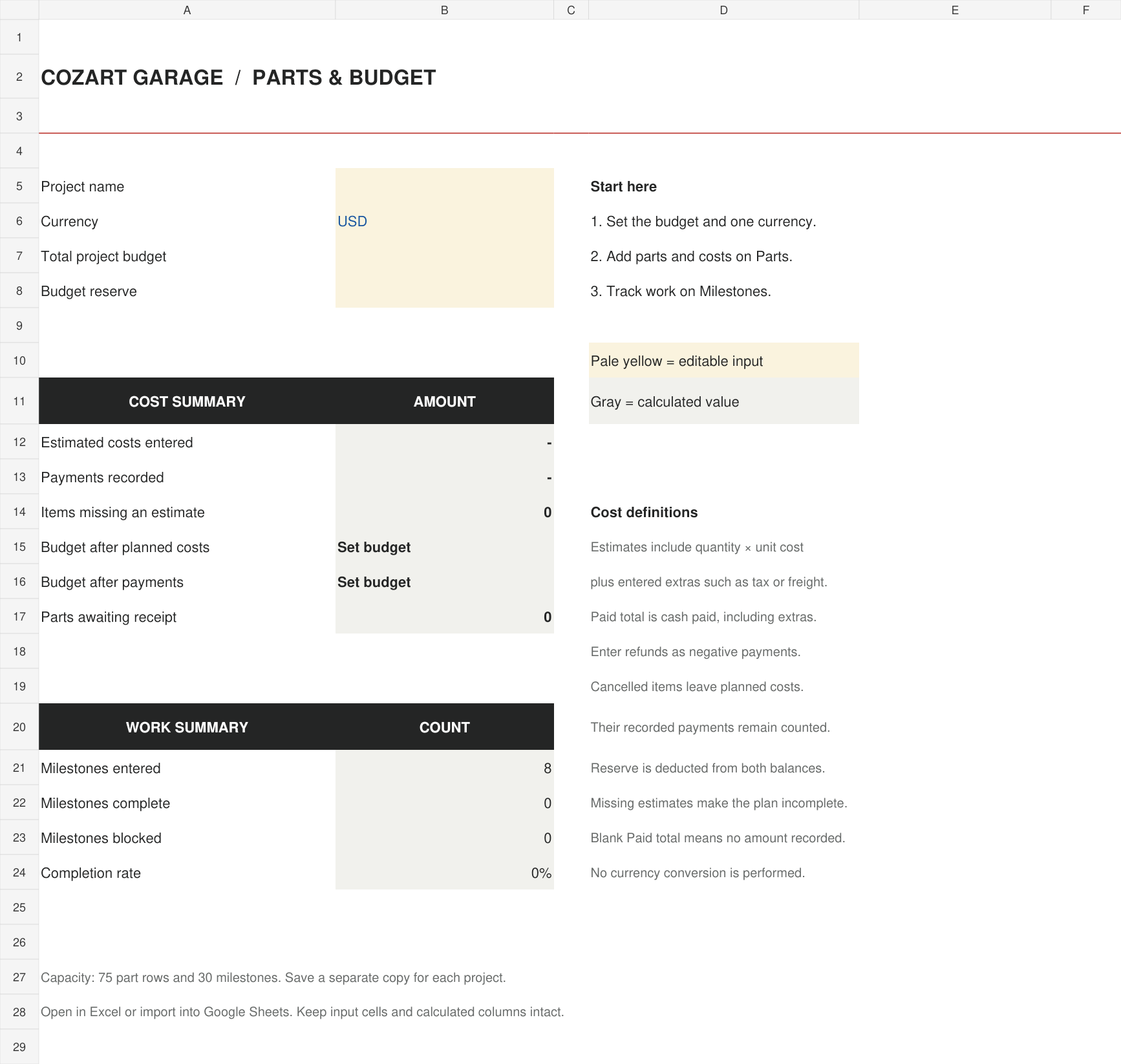 Parts & Budget Tracker preview