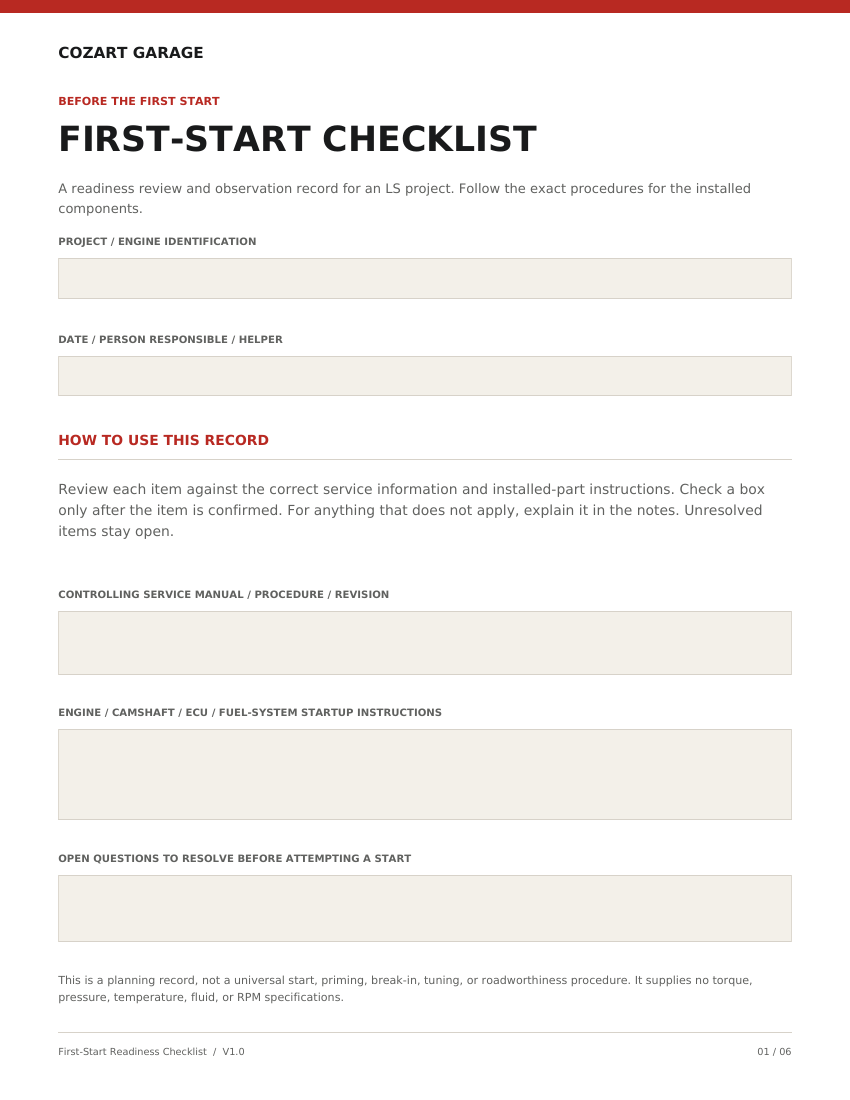 First-Start Checklist preview