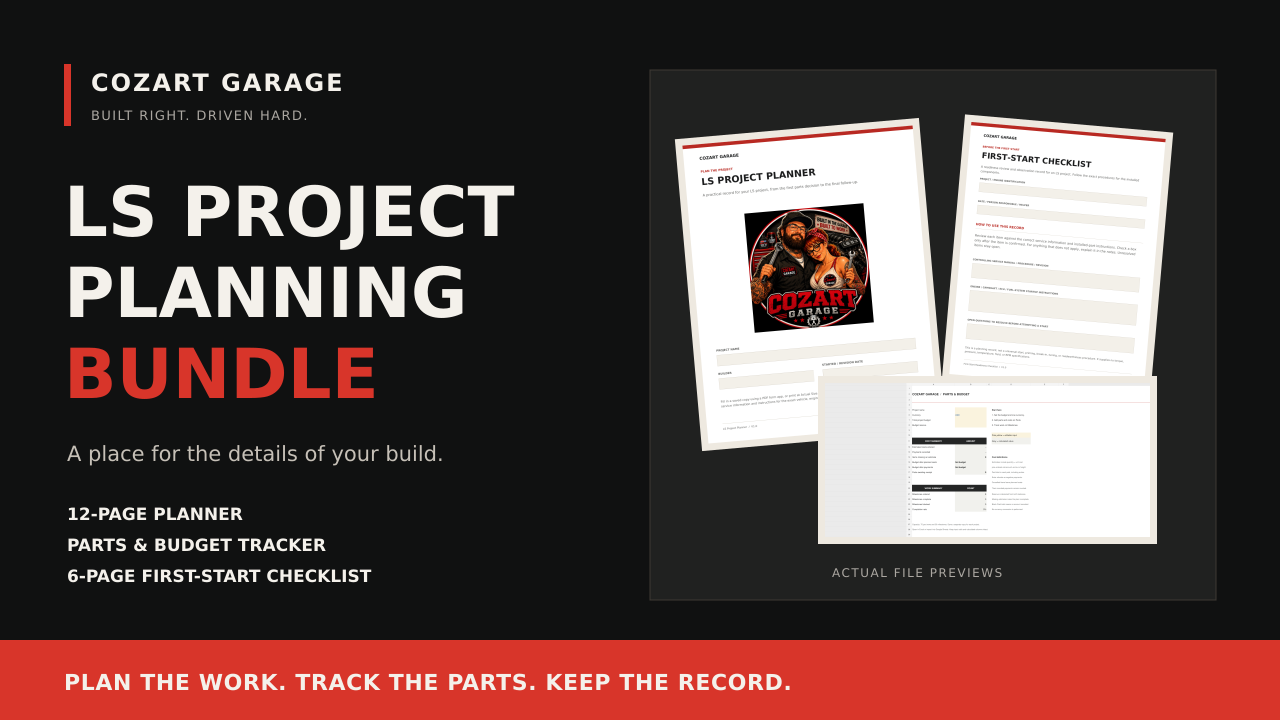 Cozart Garage LS Project Planning Bundle with actual previews of all three tools